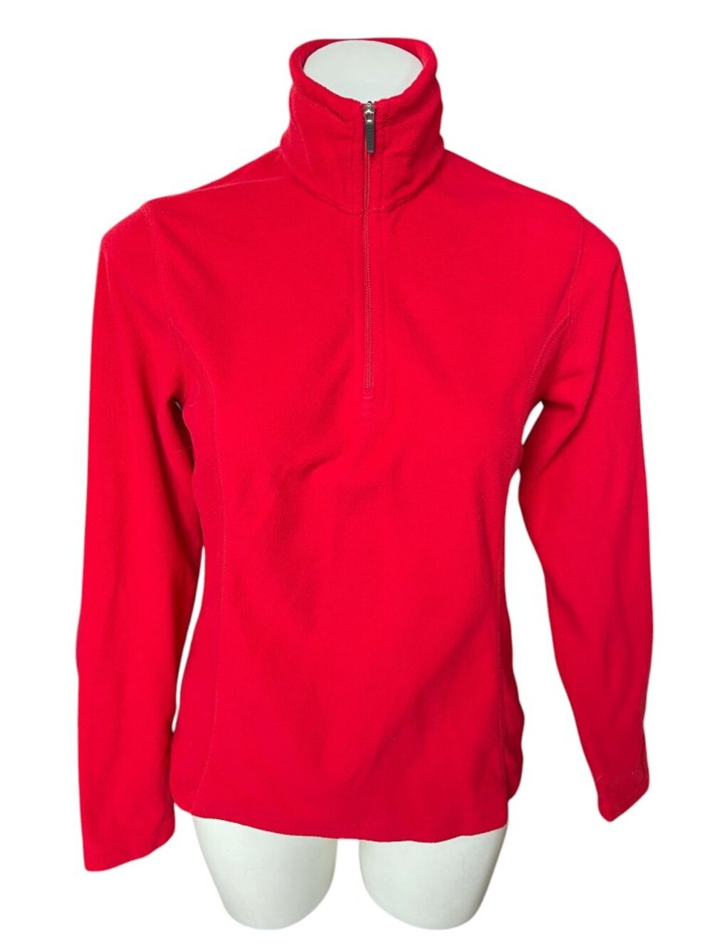 Lands End Womens' Pullover XS Red Plush With Logo 1/4 Zipper Long Sleeve Soft - Picture 2 of 9